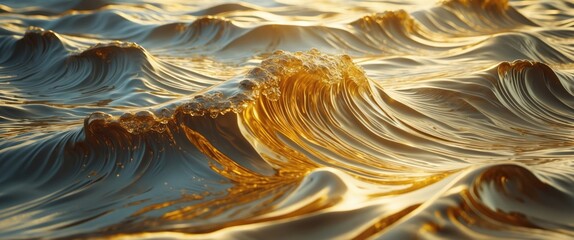 Poster - Golden Ocean Waves Reflecting Light in Dynamic Motion for Abstract Background