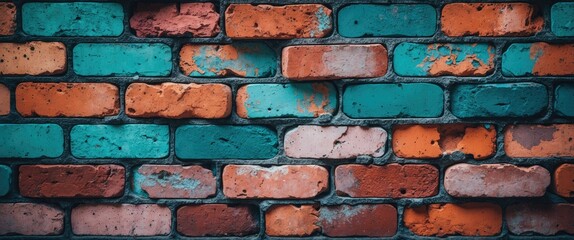 Poster - Colorful vintage brick wall texture with a unique pattern ideal for backgrounds, designs, and architectural projects
