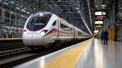 Poster - High-Speed Train at Modern Station Platform Showcasing Innovative Design and Cutting-Edge Technology in Transportation