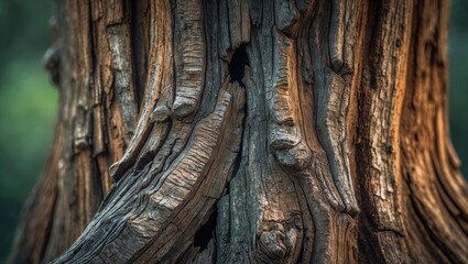 Poster - Detailed close-up of ancient tree bark showcasing intricate textures and patterns, ideal for natural design backgrounds and organic themes.