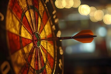 Poster - dart on target, dart on a target in the center, old circular saw blade, 8k image