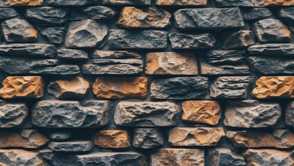 Poster - Textured vintage rock wall with varying sizes and colors of stones creating a rustic background suitable for design and architectural projects.