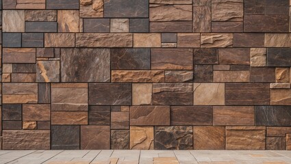 Poster - Textured brown stone wall with varying shades and patterns for architectural and design backgrounds.