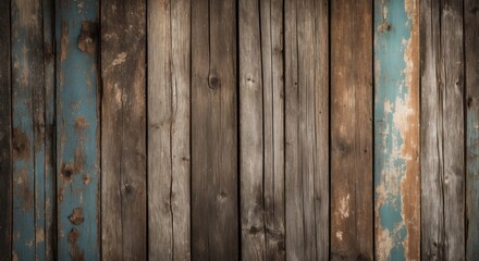 Poster - Weathered wood background with rustic textures in brown and blue tones for vintage and earthy design applications.
