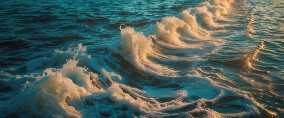 Poster - Gentle Ocean Waves Creating Foam Patterns With Tranquil Blue Water And Space For Text Overlay