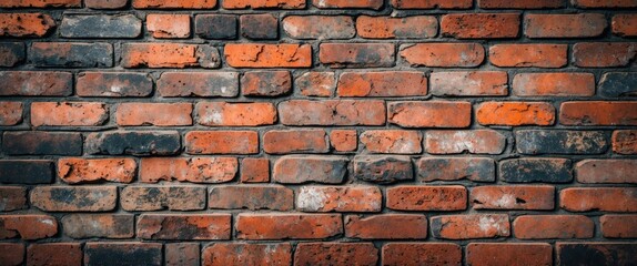 Poster - Vintage red brick wall texture showcasing weathered bricks and historic charm for architectural and design backgrounds.