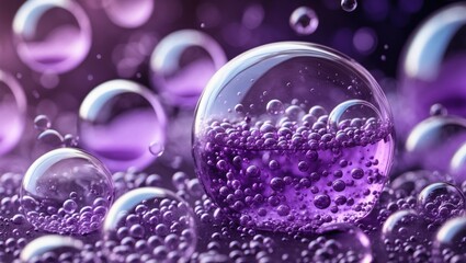 Poster - Luminous purple bubbles illuminated against a blurred background creating a captivating abstract visual texture and elegant composition.