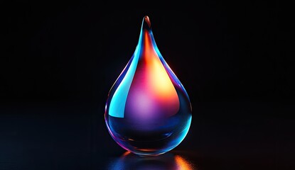 Poster - Colorful iridescent water drop on dark surface