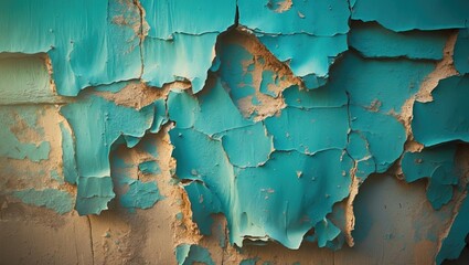 Poster - Weathered blue paint peeling from an aged wall surface showcasing texture and color variations for artistic and architectural use.