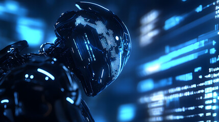 Poster - Luxury ai-driven investment bot analyzing data in business environment futuristic viewpoint tech insights