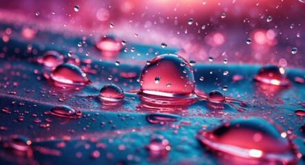 Poster - Water droplets on colorful nylon fabric creating a vivid textured background illustrating waterproof material with soft focus effects.