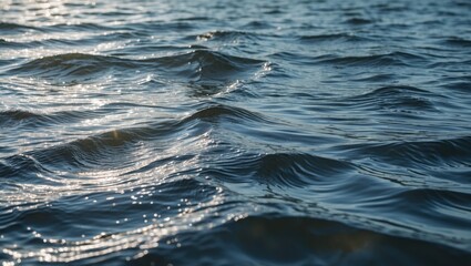 Poster - Rippling water surface with sunlight reflections creating a serene atmosphere of natural waves in a lake during windy weather.