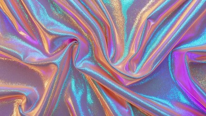 Fototapete - Iridescent fabric texture showcasing holographic shine suitable for backgrounds, 3D mapping, and creative design projects.
