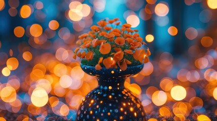 Poster - Charming floral arrangement in a decorative vase with a captivating round bokeh background creating a dreamy and enchanting atmosphere.