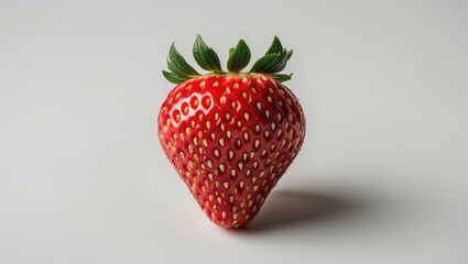 Aufkleber - Fresh Red Strawberry Isolated on White Background Showcasing Its Natural Glossy Texture and Green Leaves for Food and Culinary Concepts