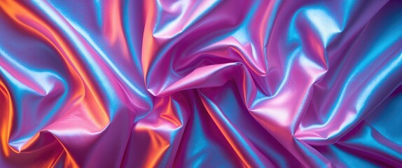 Aufkleber - Vibrant silk fabric texture with dynamic creases in vivid pink and blue tones ideal for backgrounds and textile design projects