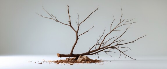 Aufkleber - Isolated dry tree branch with multiple twigs on a light background showcasing natural textures and earth elements for design purposes.