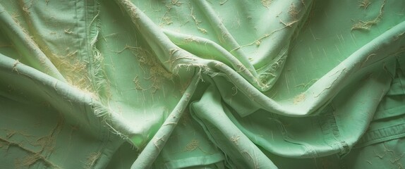Poster - Weathered Pale Green Fabric Texture with Creases and Delicate Detailing for Background Use