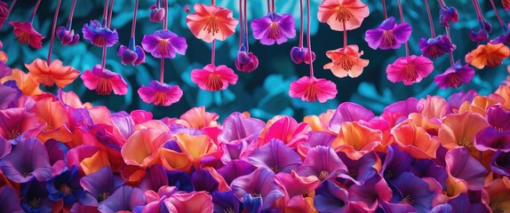 Poster - Vibrant floral display with saturated petals and long stamens in a captivating arrangement of colors against a dreamy background.