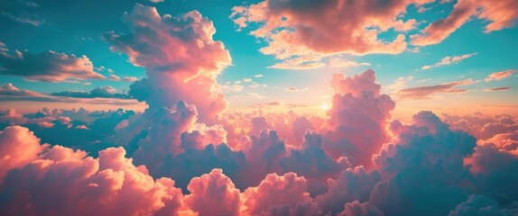 Aufkleber - Vibrant sunset sky with colorful clouds creating a serene and dreamy atmospheric landscape in pastel hues. Perfect for nature and travel themes.