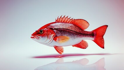 Poster - Northern Red Snapper Swimming Gracefully Isolated Against a White Background for Culinary or Marine Life Illustrations