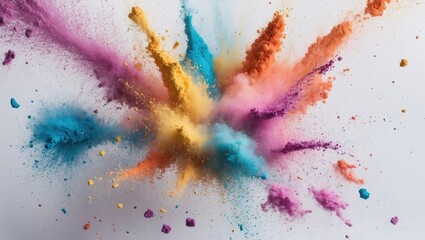 Poster - Vibrant multicolored powder explosion creating dynamic abstract background for creative design or artistic projects.