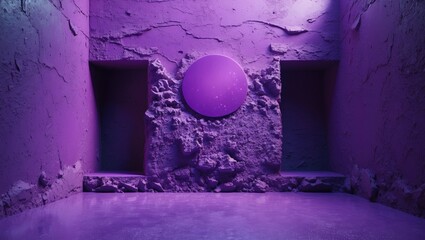 Poster - Abstract purple cement wall with textured finish and circular design element, creating a modern and artistic interior space.