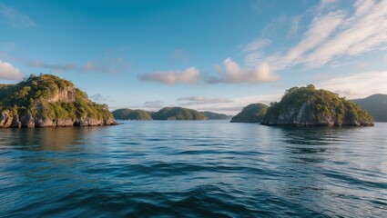 Aufkleber - Serene panorama of Similan Islands reflecting in the calm waters with space for customizable text or captions. Ideal for travel or nature themes.