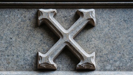 Poster - Engraved letter X on granite stone with intricate detailing showcasing craftsmanship in stone carving and artistic expression.