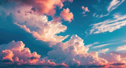 Aufkleber - Vibrant sky with dynamic clouds and a blend of warm and cool colors showcasing a stunning partly cloudy atmosphere