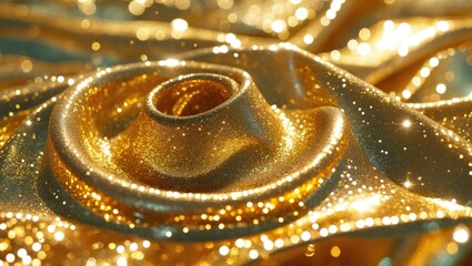 Aufkleber - Luxurious golden glitter fabric surface with sparkling details ideal for festive or glamorous design backgrounds.