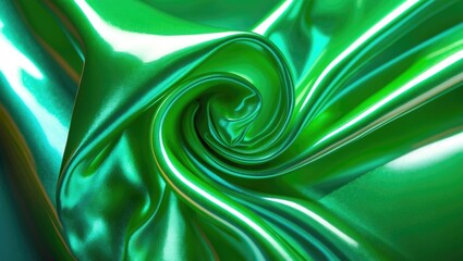 Poster - Lustrous green silk fabric texture with a swirling gradient reflecting light for elegant design backgrounds and creative projects