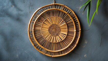 Aufkleber - Round bamboo wall art displaying traditional Indonesian craftsmanship enhancing interior decor with natural textures and cultural significance.