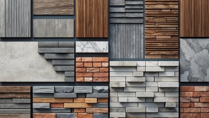 Poster - Variety of textural backgrounds for 3D modeling including wood, concrete, brick, stone, and marble for design and decoration applications.