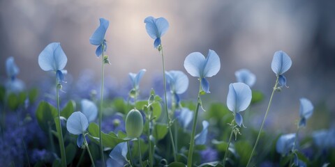 Aufkleber - Delicate Blue Pea Flowers in Soft Focus with Beautiful Natural Background and Space for Text Overlay