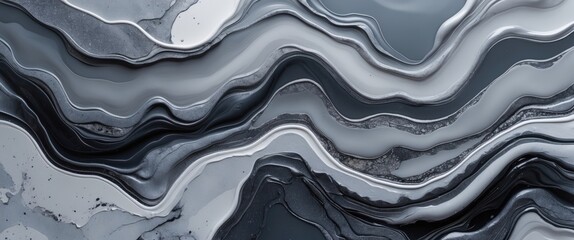 Aufkleber - Fluid abstract background featuring gray and silver colors with wavy patterns and marble-like textures in an elegant acrylic artwork design.