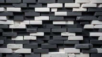 Aufkleber - Captivating arrangement of black white and gray bricks creating a visually striking textured wall perfect for modern design concepts.