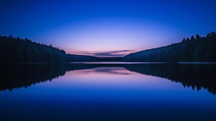 Poster - A still lake with a perfectly mirrored sky at twilight