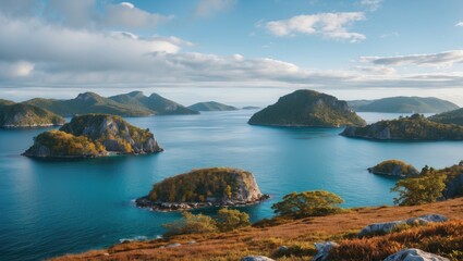 Aufkleber - Stunning coastal view of Similan Islands with tranquil waters and vibrant landscapes, featuring ample empty space for text integration.