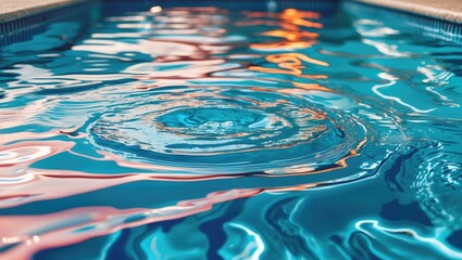 Poster - Rippling water surface in a swimming pool showcasing vibrant reflections and tranquil details against a serene aqua backdrop.