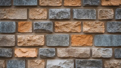 Poster - Textured stone wall with varied colors and patterns suitable for backgrounds or architectural designs in interior and exterior settings.