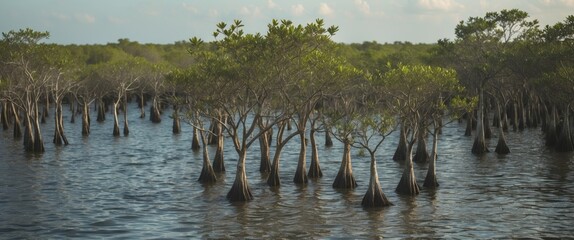 Aufkleber - Serene Mangrove Forest Reflected in Water with Ample Space for Text or Ad Copy