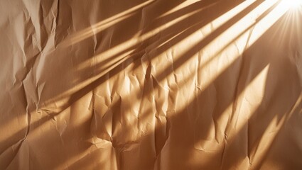 Aufkleber - Textured brown paper background with sun rays creating shadows and highlights for artistic or design purposes.