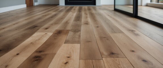 Aufkleber - Wood Flooring Texture With Selective Focus Featuring Natural Patterns And Space For Text Overlay In Modern Interior Setting