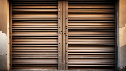 Aufkleber - Metal Shutter Background Textured in Sepia Tones for Industrial or Vintage Aesthetic Applications