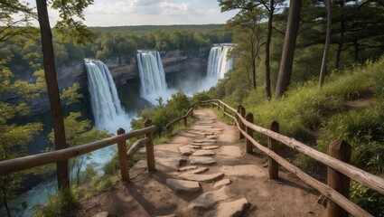 Poster - Scenic Walking Trails Through Lush Greenery Leading To Majestic Waterfalls