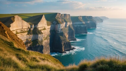Poster - Scenic Coastal Cliffs Overlooking Tranquil Sea Waves Under Soft Morning Light