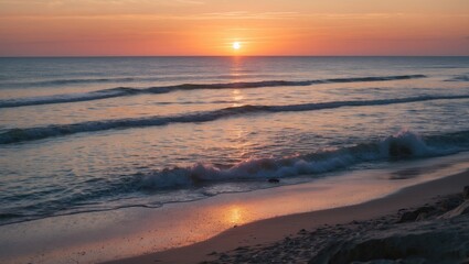 Poster - Serene Beach Sunset Over Calm Waves With Space for Text Overlay