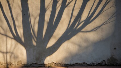 Aufkleber - Cactus tree shadow casting intricate patterns on a wall with ample empty space for text or graphic overlay in a serene outdoor setting.