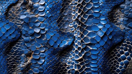 Aufkleber - Blue genuine python leather texture showcasing intricate scales on a smooth background, perfect for fashion and design applications.
